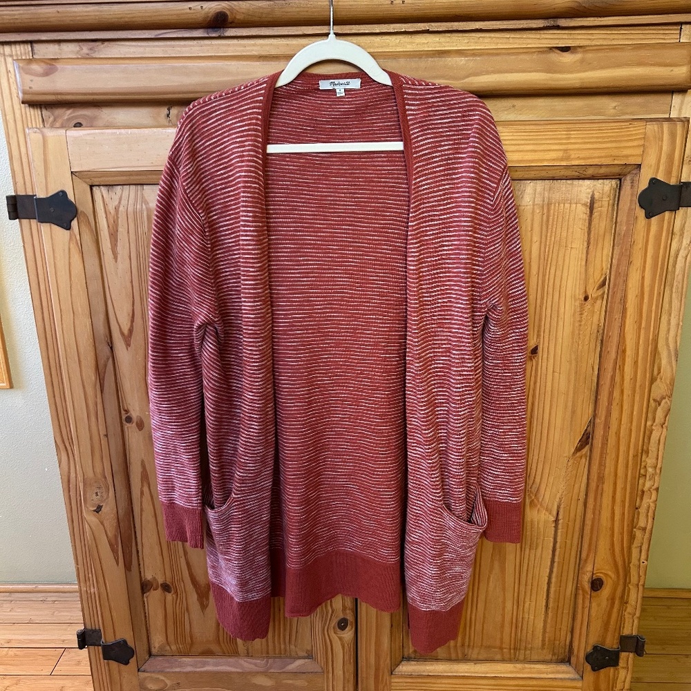Madewell‎ Summer Ryder Cardigan Sweater Rust Orange and Cream Stripes Small